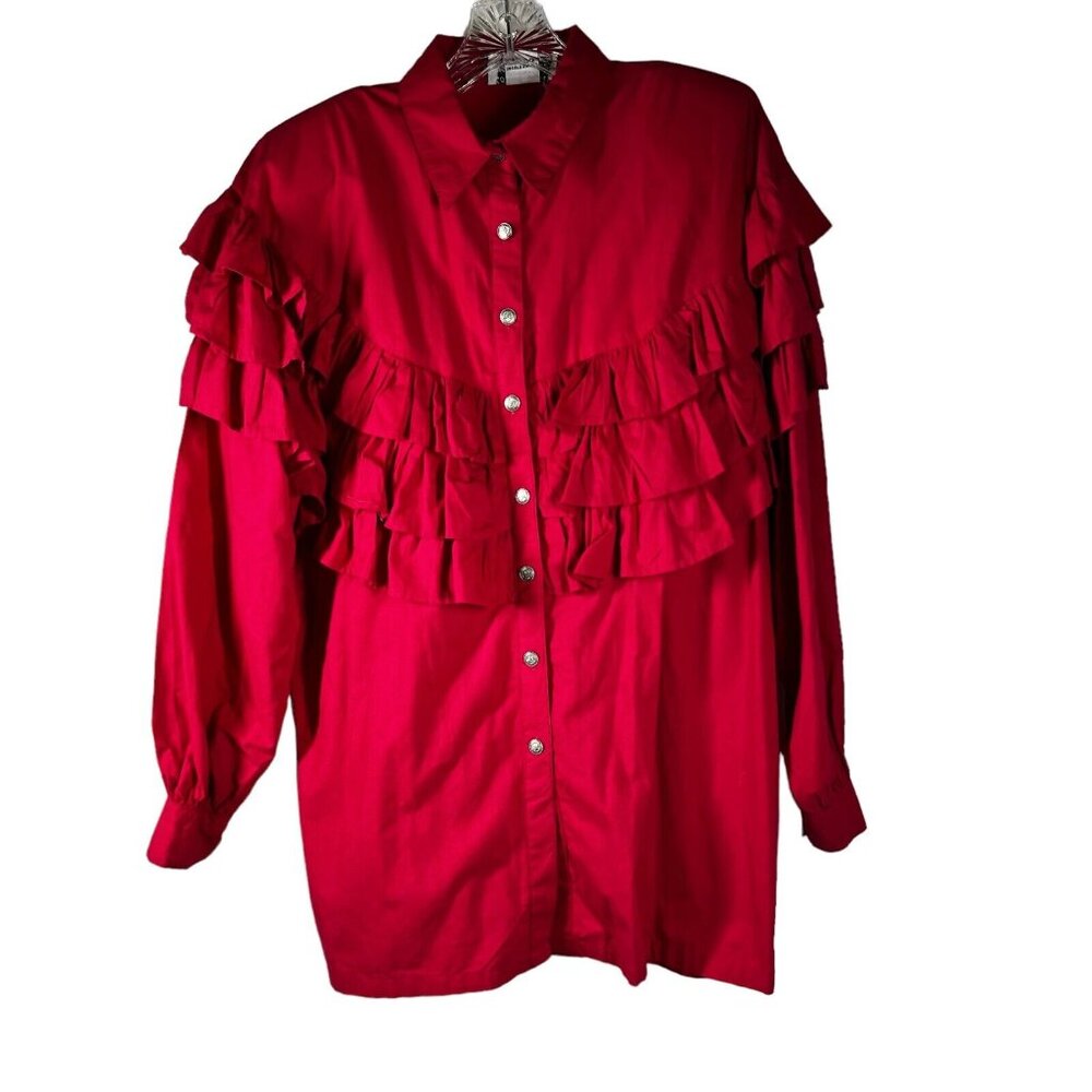 Vintage Rodeo Rose Western Ruffle Long Sleeve Button Down Shirt Medium